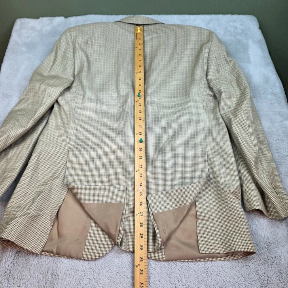 Lauren Ralph Lauren Silk Wool Sport Coat Mens 42R Houndstooth Blazer Tan Brown